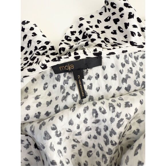 Maje Off White Black Rosana Ruffled Long SleeveAnimal Print Wrap Dress Size 2 - Picture 4 of 6